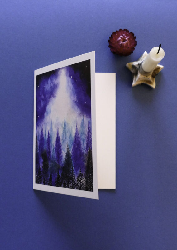 sneeuw, winter, blauw, handgemaakt, wenskaart, gevouwen wenskaart