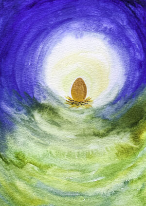 paasei, pasen, aquarel, wenskaart, handgemaakt, gouden ei