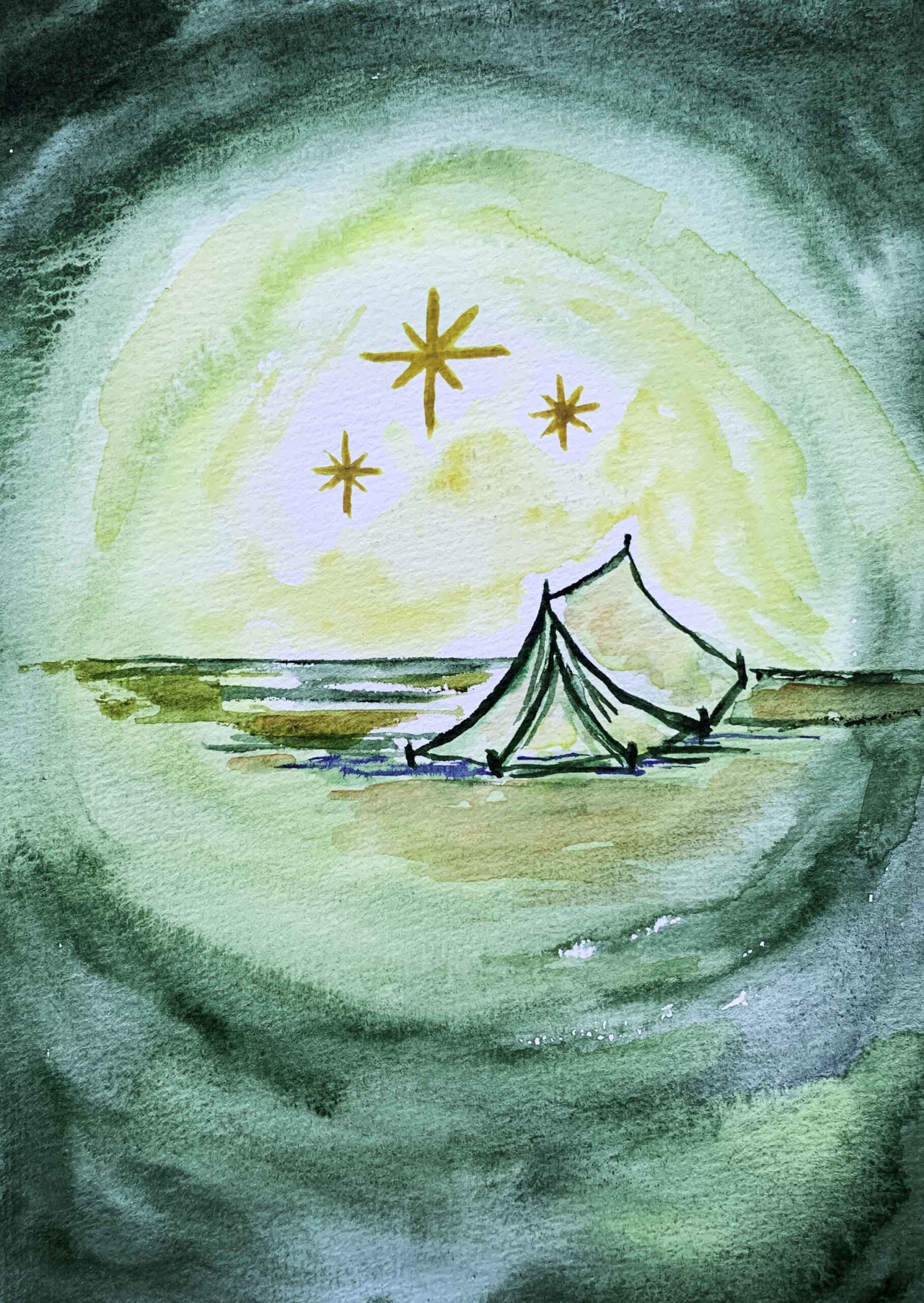 kamperen, camping, tent, aquarel, handgemaakt, marina elisa, atelier