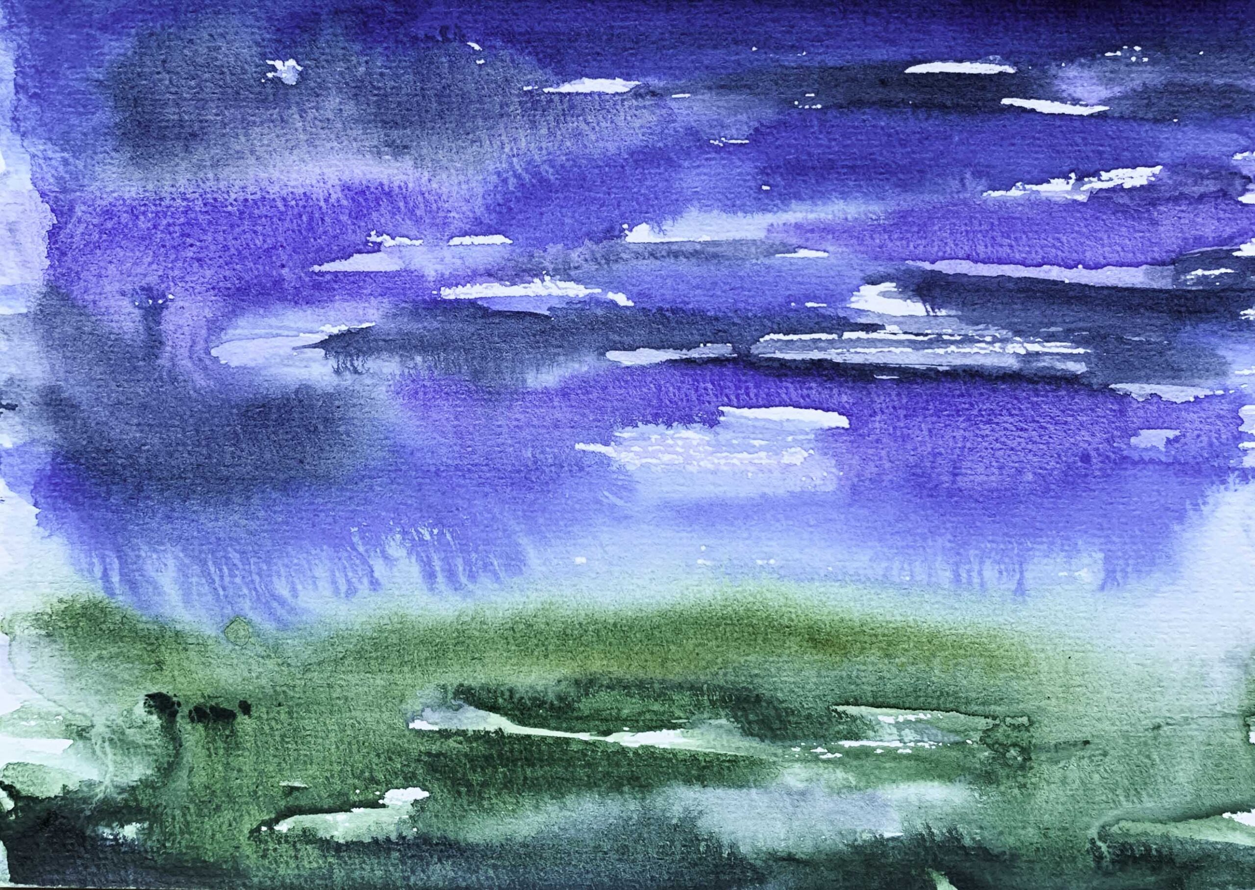 sfeerbeeld, blauw, aquarel, marina elisa, handgemaakt, wenskaart