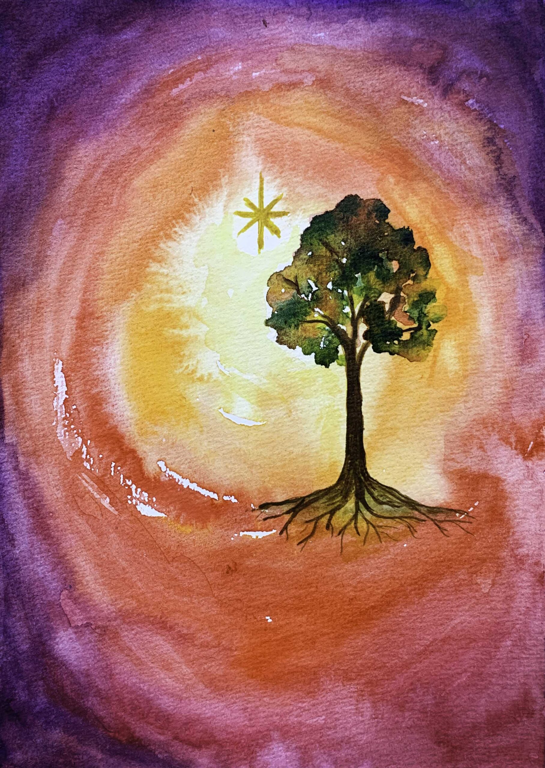 advent, herfst, boom, aquarel, wenskaart, handgemaakt, marina elisa