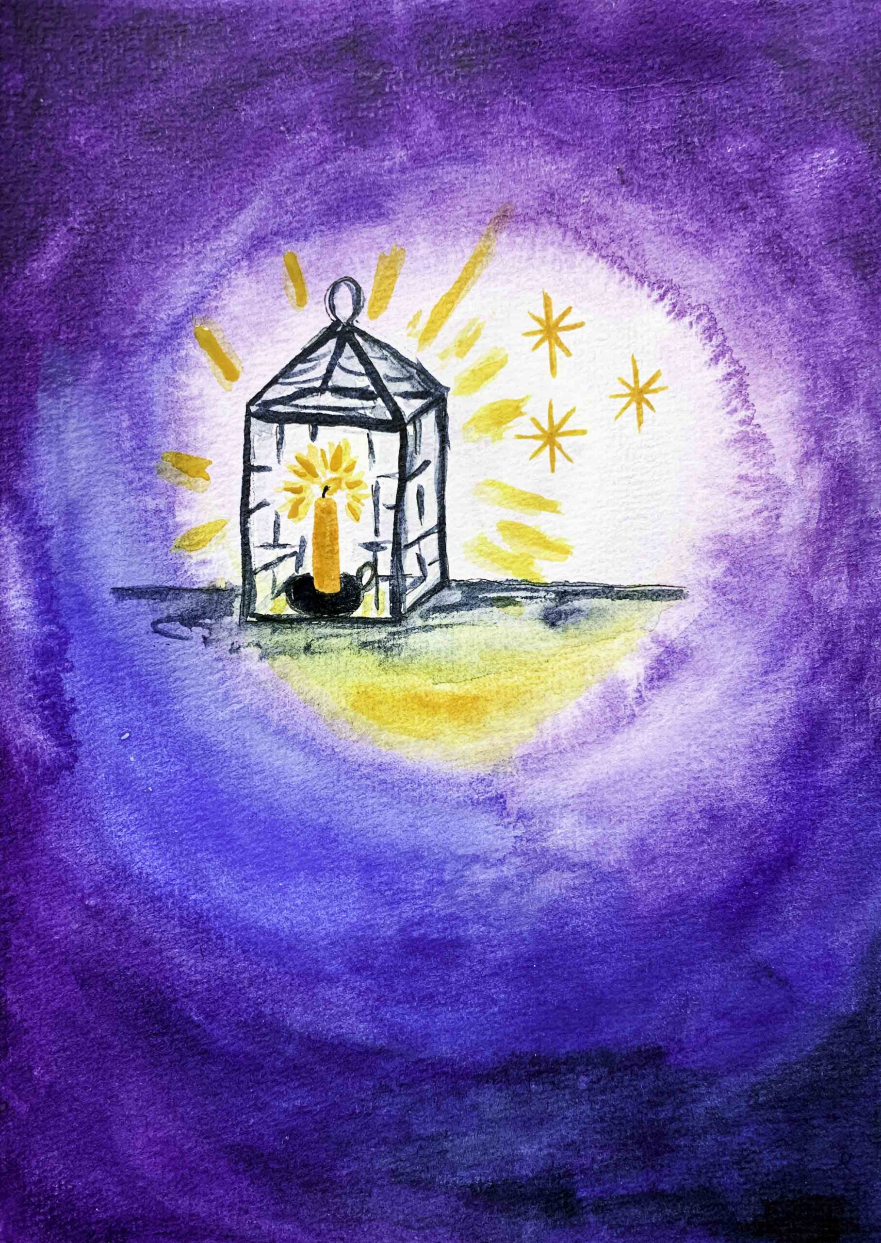 winterlicht, marina elisa, kerstkaart, wenskaart, handgemaakt, aquarel, marina elisa