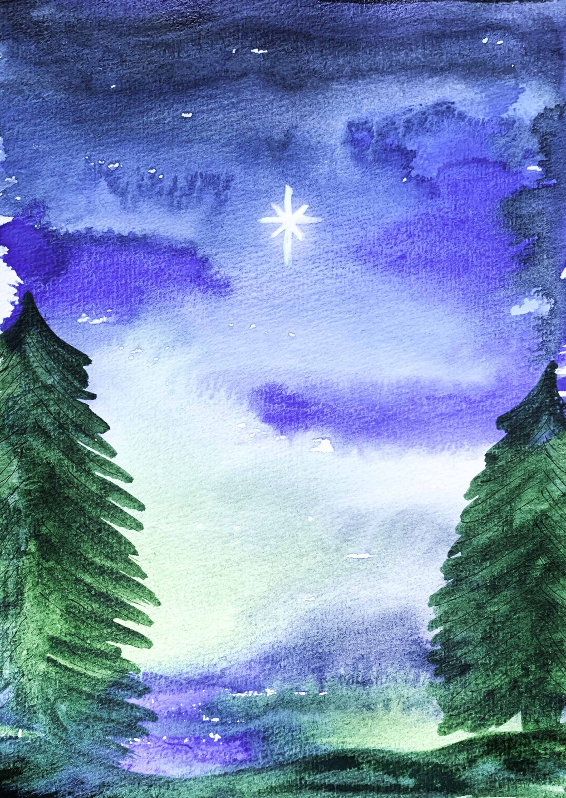 winterster, sterren, winter, aquarel, handgemaakt, wenskaart, marina elisa