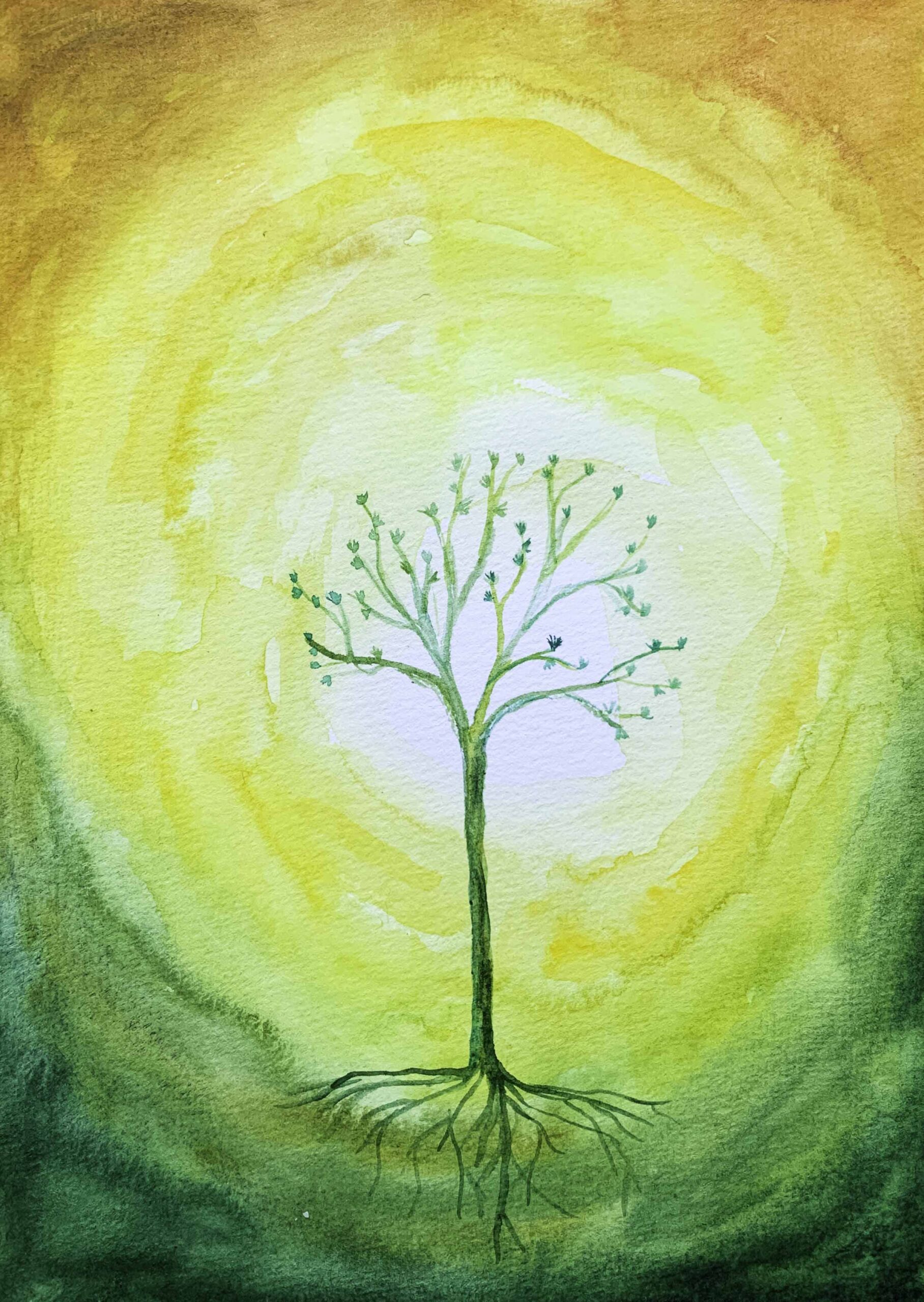 lente boom, bloesem, voorjaar, handgemaakt, wenskaart, aquarel, marina elisa